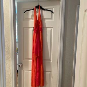 Vibrant Orange and Pink Halter Dress